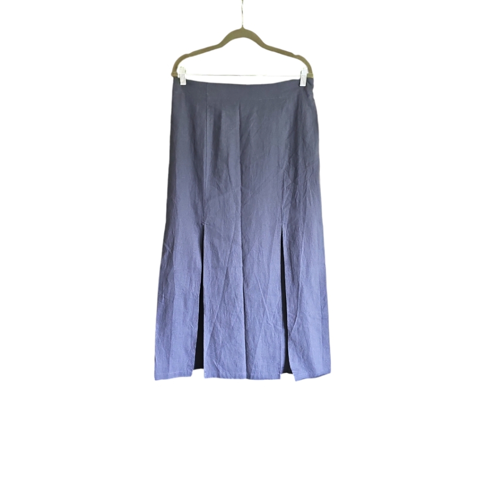 NWT Joie Women Linen Front Slits Maxi Skirt Blue M & L